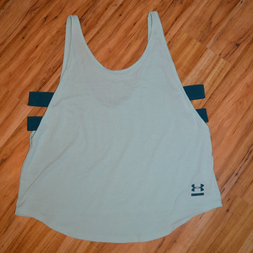 Under Armour Large Loose HeatGear Tank Top EUC Mint Green Teal Side Bands